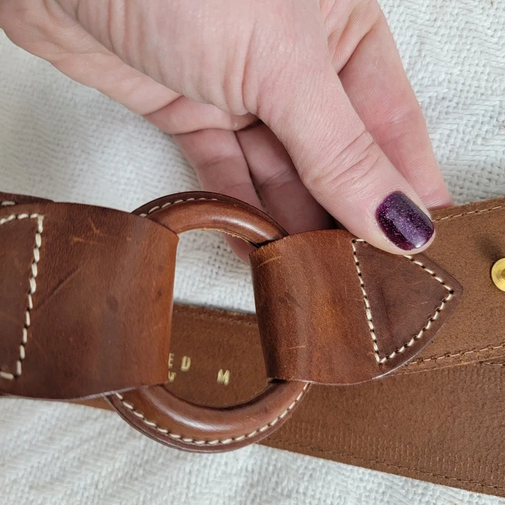 VTG The Limited NWOT Brown Italian Leather Wide‎ Waist Belt Medium O-Ring Boho